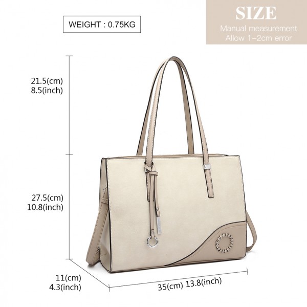 LN1909 - Miss Lulu Glossy Detail Shoulder Bag - Beige
